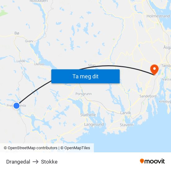 Drangedal to Stokke map