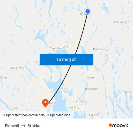 Eidsvoll to Stokke map