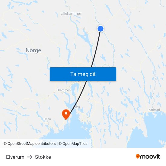 Elverum to Stokke map