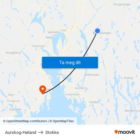 Aurskog-Høland to Stokke map