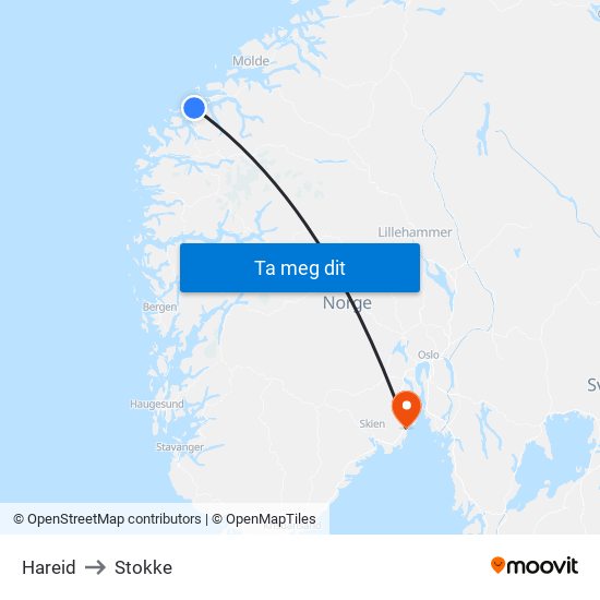 Hareid to Stokke map