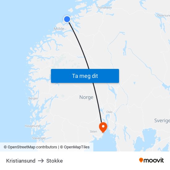 Kristiansund to Stokke map