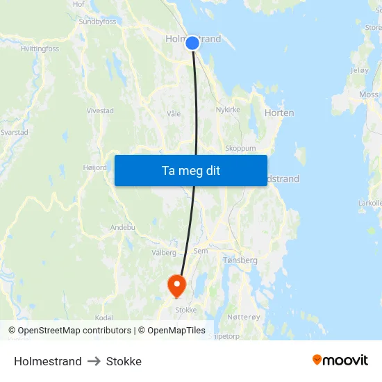 Holmestrand to Stokke map