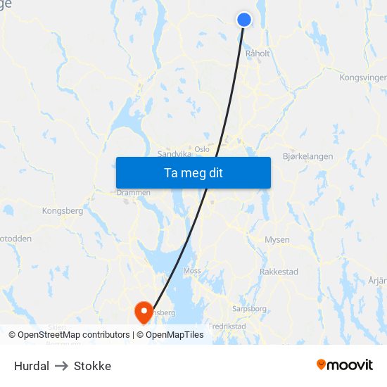 Hurdal to Stokke map