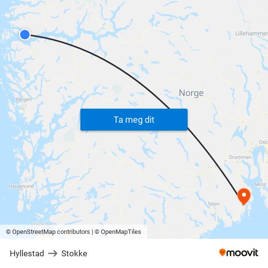 Hyllestad to Stokke map