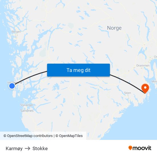 Karmøy to Stokke map