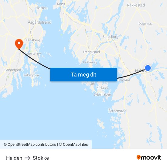 Halden to Stokke map