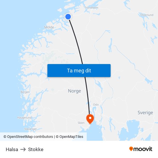 Halsa to Stokke map