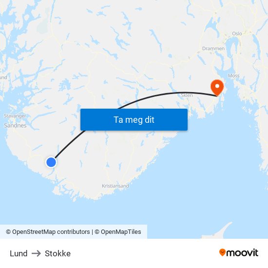 Lund to Stokke map