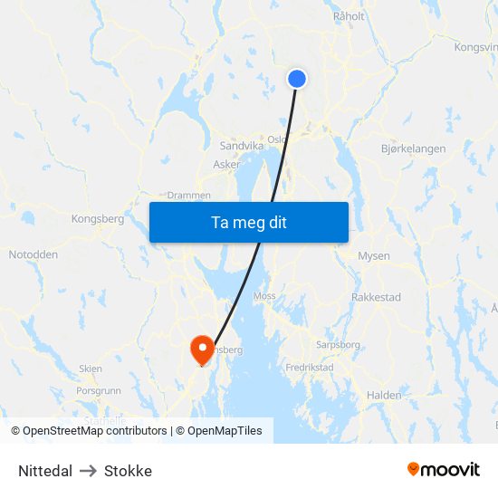 Nittedal to Stokke map