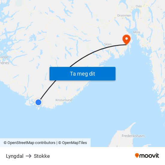 Lyngdal to Stokke map