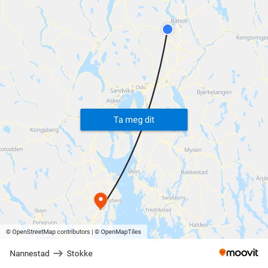 Nannestad to Stokke map