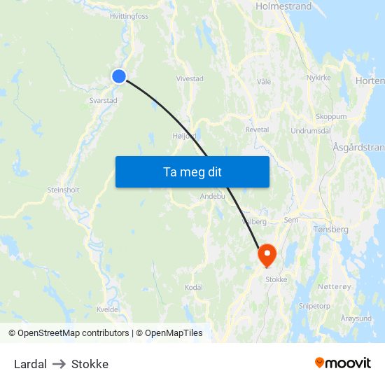 Lardal to Stokke map