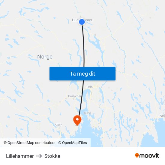 Lillehammer to Stokke map