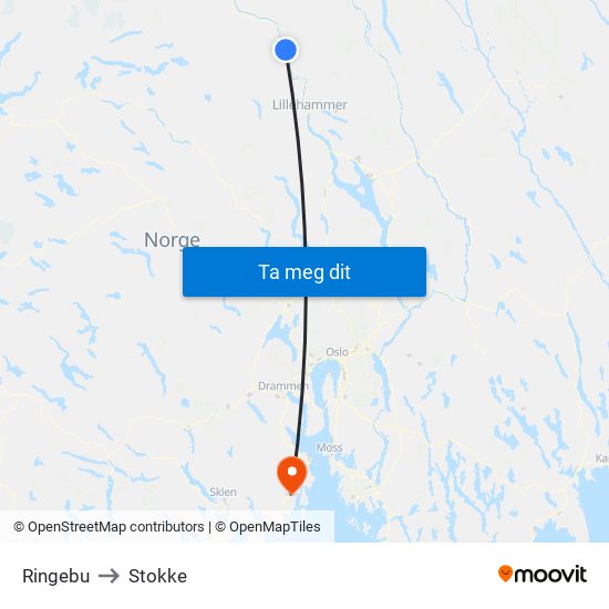 Ringebu to Stokke map