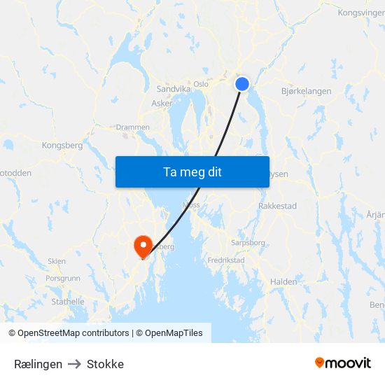 Rælingen to Stokke map