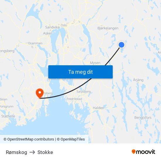 Rømskog to Stokke map