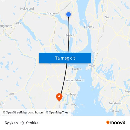 Røyken to Stokke map