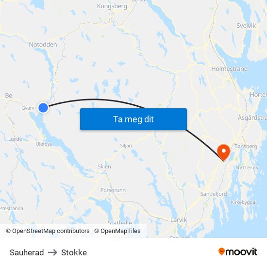 Sauherad to Stokke map