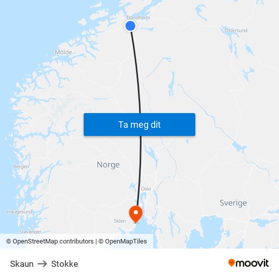 Skaun to Stokke map