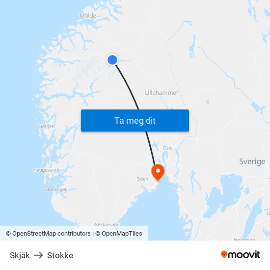 Skjåk to Stokke map