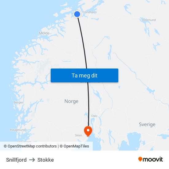 Snillfjord to Stokke map