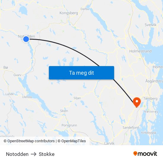 Notodden to Stokke map