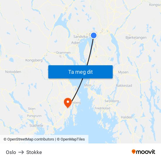 Oslo to Stokke map