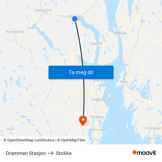 Drammen Stasjon to Stokke map