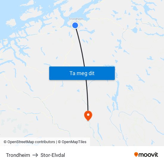 Trondheim to Stor-Elvdal map