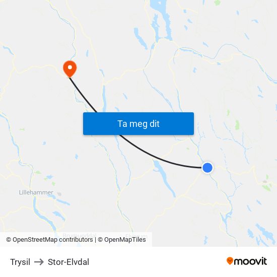 Trysil to Stor-Elvdal map