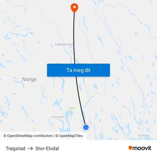 Trøgstad to Stor-Elvdal map