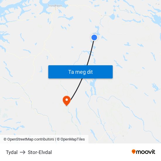 Tydal to Stor-Elvdal map