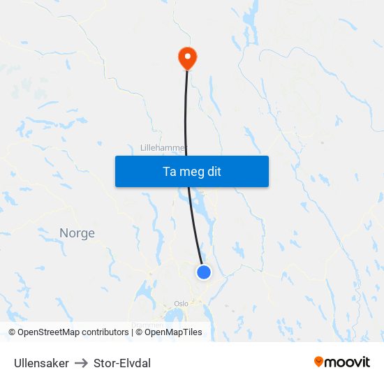 Ullensaker to Stor-Elvdal map