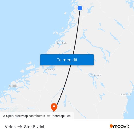 Vefsn to Stor-Elvdal map