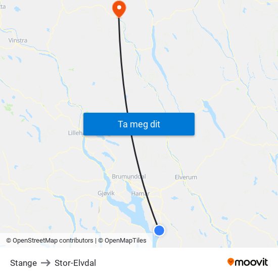 Stange to Stor-Elvdal map