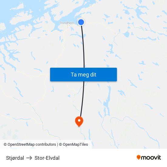 Stjørdal to Stor-Elvdal map