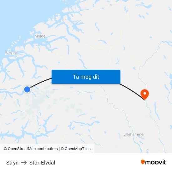 Stryn to Stor-Elvdal map