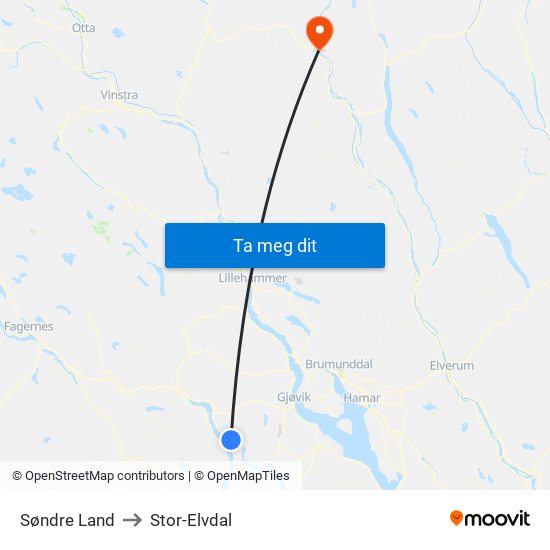 Søndre Land to Stor-Elvdal map