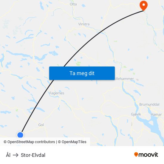 Ål to Stor-Elvdal map