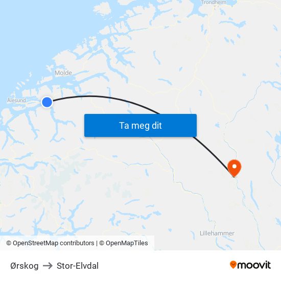 Ørskog to Stor-Elvdal map