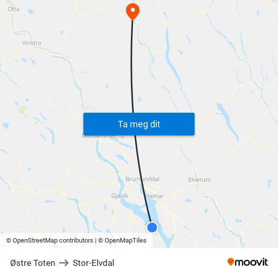 Østre Toten to Stor-Elvdal map