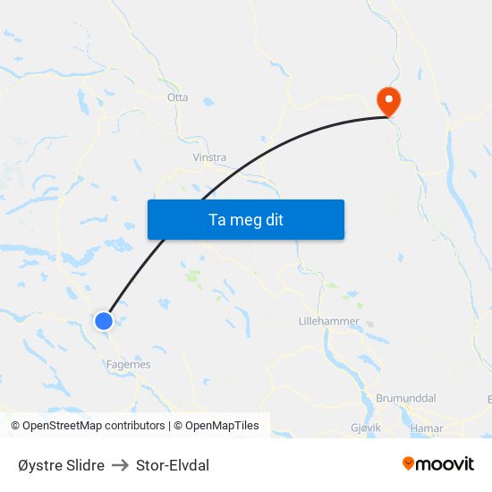 Øystre Slidre to Stor-Elvdal map