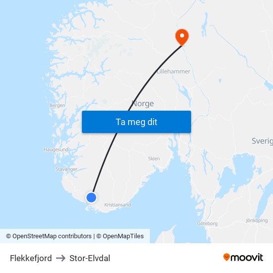 Flekkefjord to Stor-Elvdal map