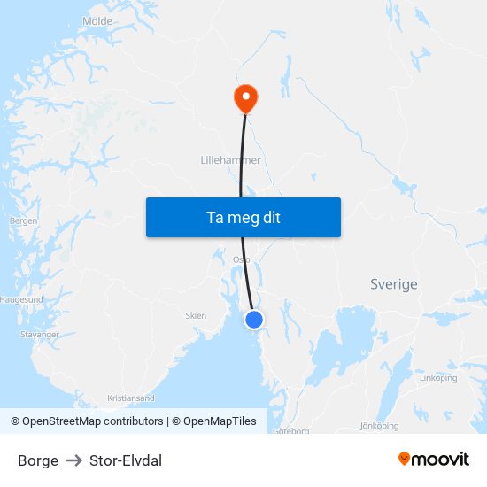 Borge to Stor-Elvdal map