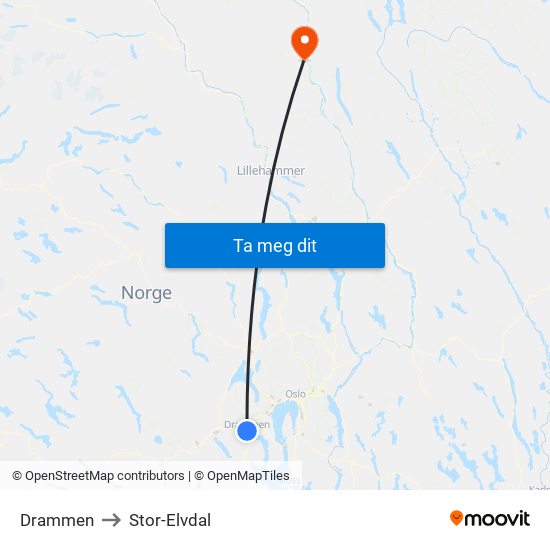 Drammen to Stor-Elvdal map