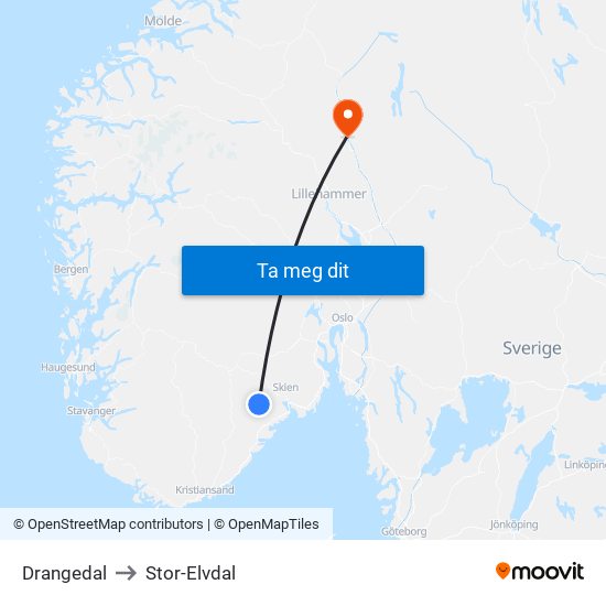 Drangedal to Stor-Elvdal map