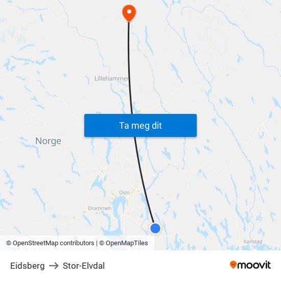 Eidsberg to Stor-Elvdal map