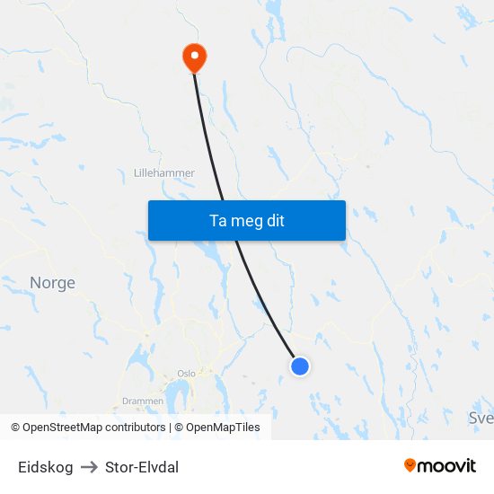 Eidskog to Stor-Elvdal map