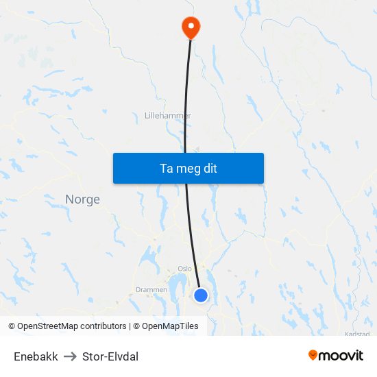 Enebakk to Stor-Elvdal map